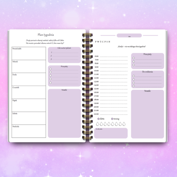 Stwórz swój Planer kalendarz fioletowe wnętrze