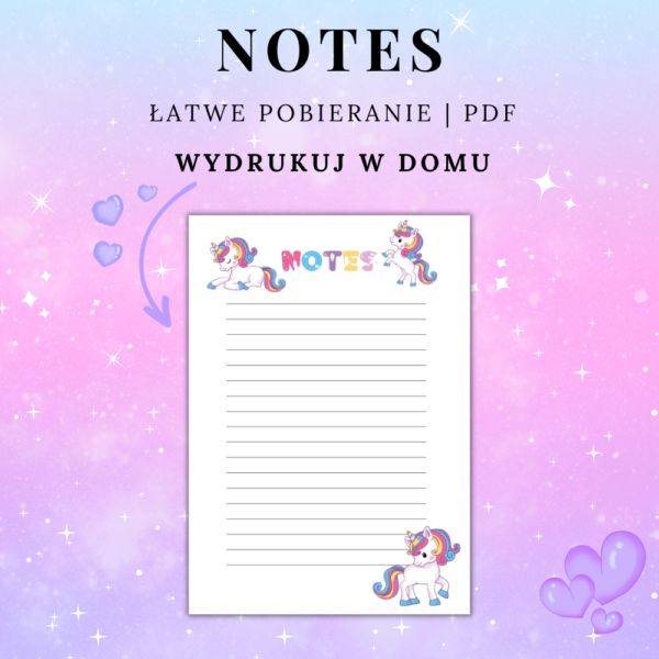 Notes 7 unicorn do wydrukowania