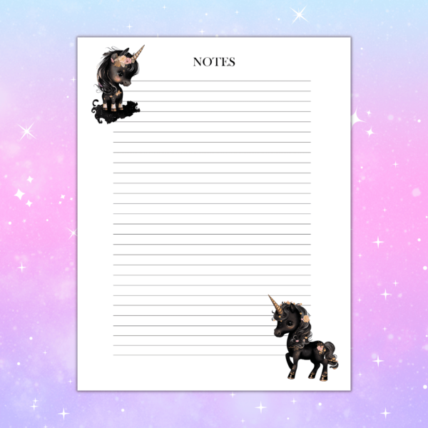 Notes 8 czarny jednorożec unicorn do wydrukowania
