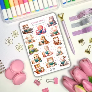 Naklejki bullet journal ZWIERZĄTKA CZYTAJĄCE KSIĄŻKI