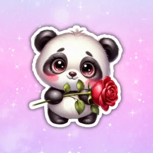 Naklejka PANDA Z RÓŻĄ