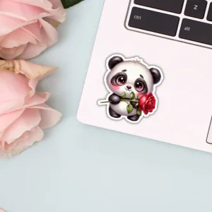 Naklejka PANDA Z RÓŻĄ