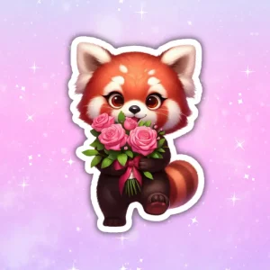 Naklejka PANDA CZERWONA Z BUKIETEM