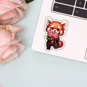 Naklejka PANDA CZERWONA Z BUKIETEM