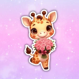 Naklejka ŻYRAFA Z BUKIETEM